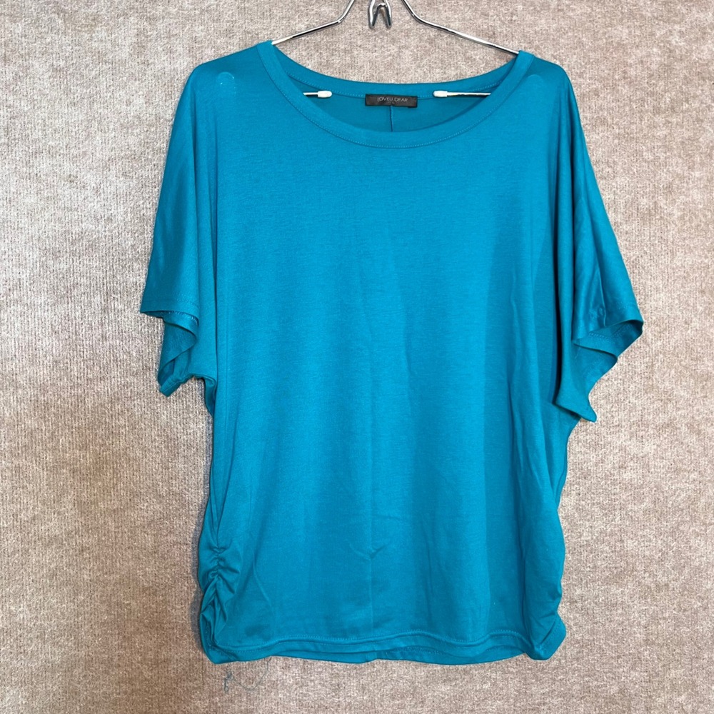 Loveu.Dear Dolman Sleeve Top Women Large Teal Ruched Side Casual Minimalist